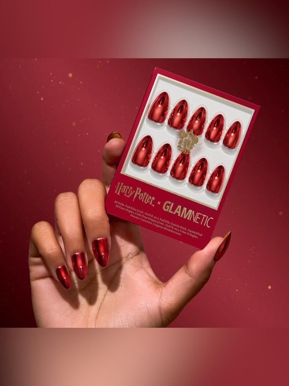 Glamnetic Harry Potter Godric Gryffindor Short Almond Press-On Nails nib